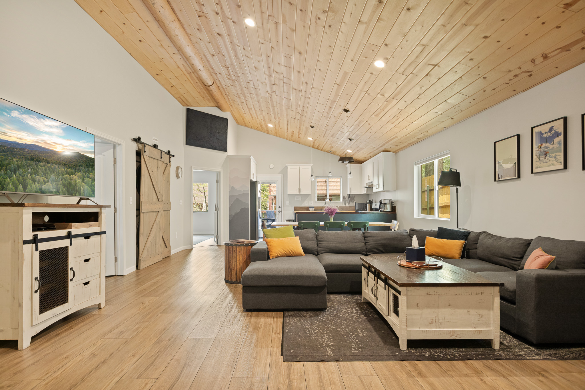 Cozy living room with stone fireplace